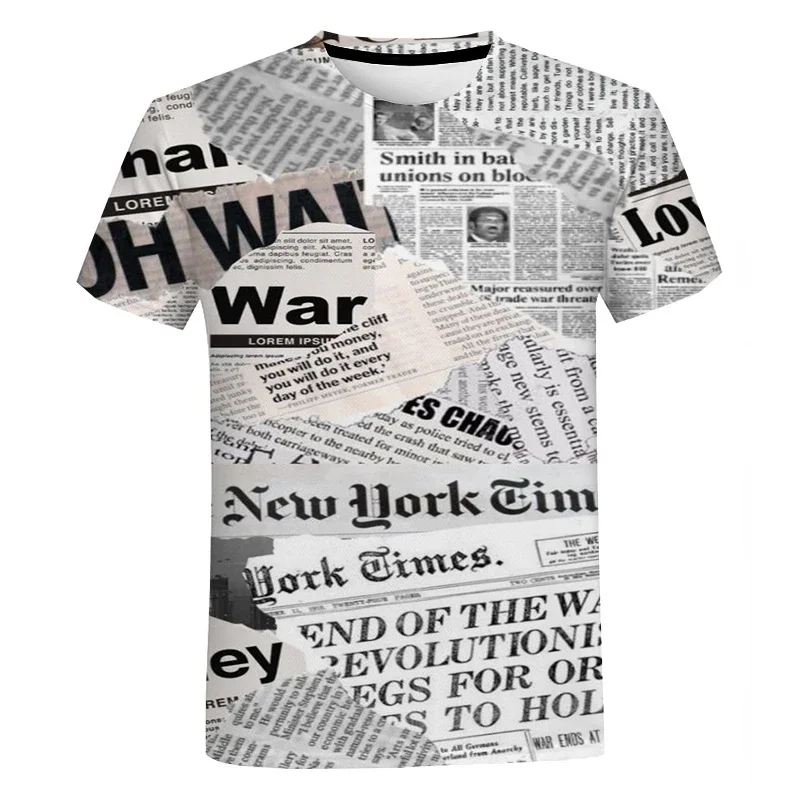 New Classic Retro Men's and Women's T-shirt 3D Newspaper Printing Casual Fashion Hip Hop T-shirt Oversized Street Trend Tops