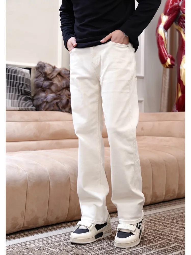 

Мужские джинсы с высокой талией, прямые, широкие, винтажные, в американском стиле, класса люкс, свободного кроя, длинные брюки, модные, городские, стильные