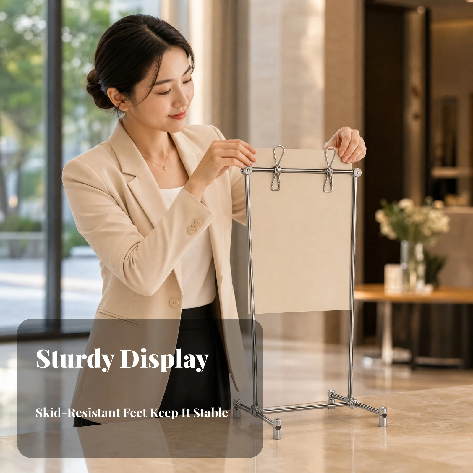 Freestanding Poster Display Stand Easy to Use Stainless Steel Sign Holder Stainless Steel Frame Sign Holder Rust-Resistant