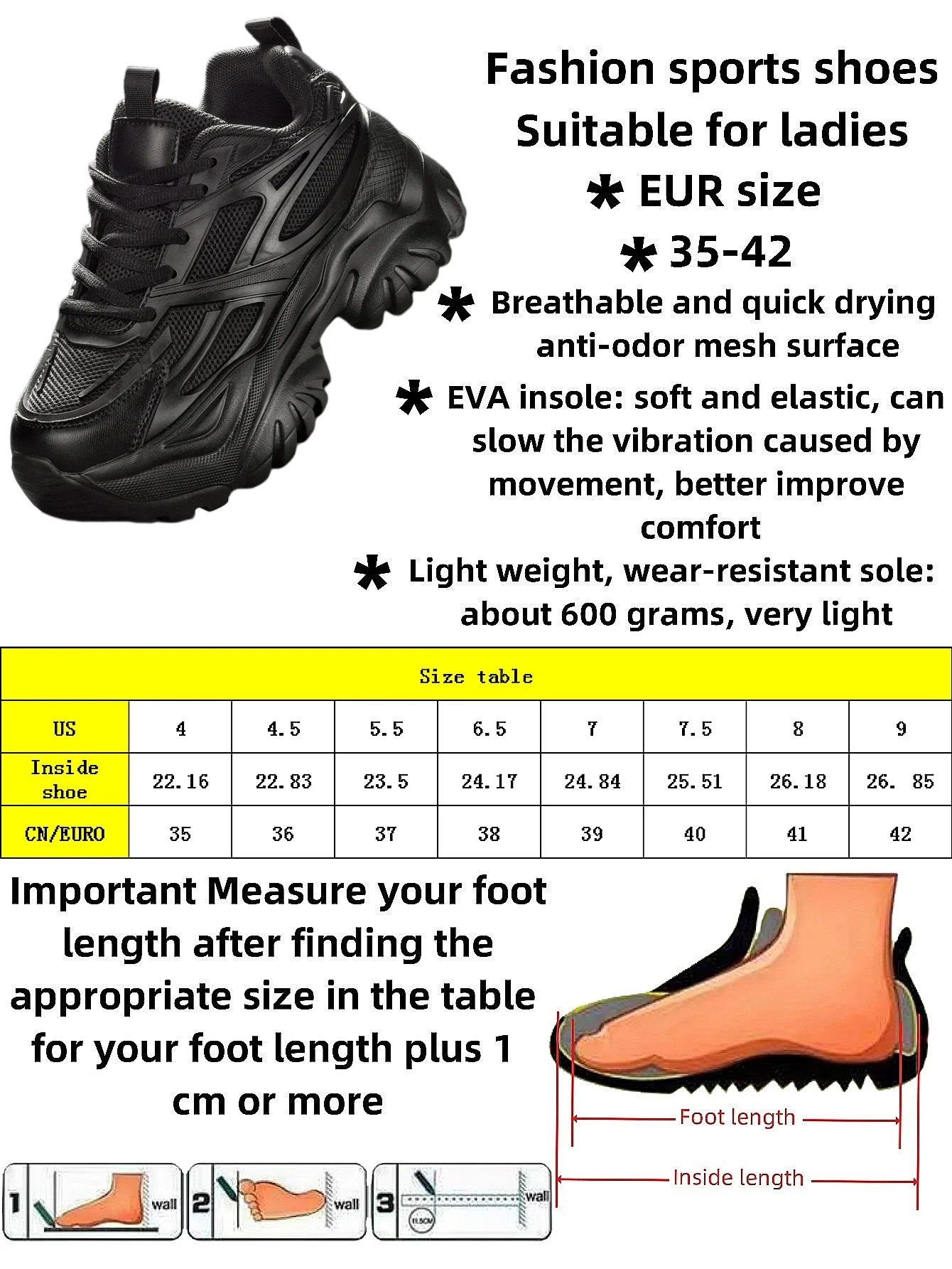 Fashion casual vulcanized women\'s shoes high water platform black high heels women\'s lightweight platform women\'s sports shoes
