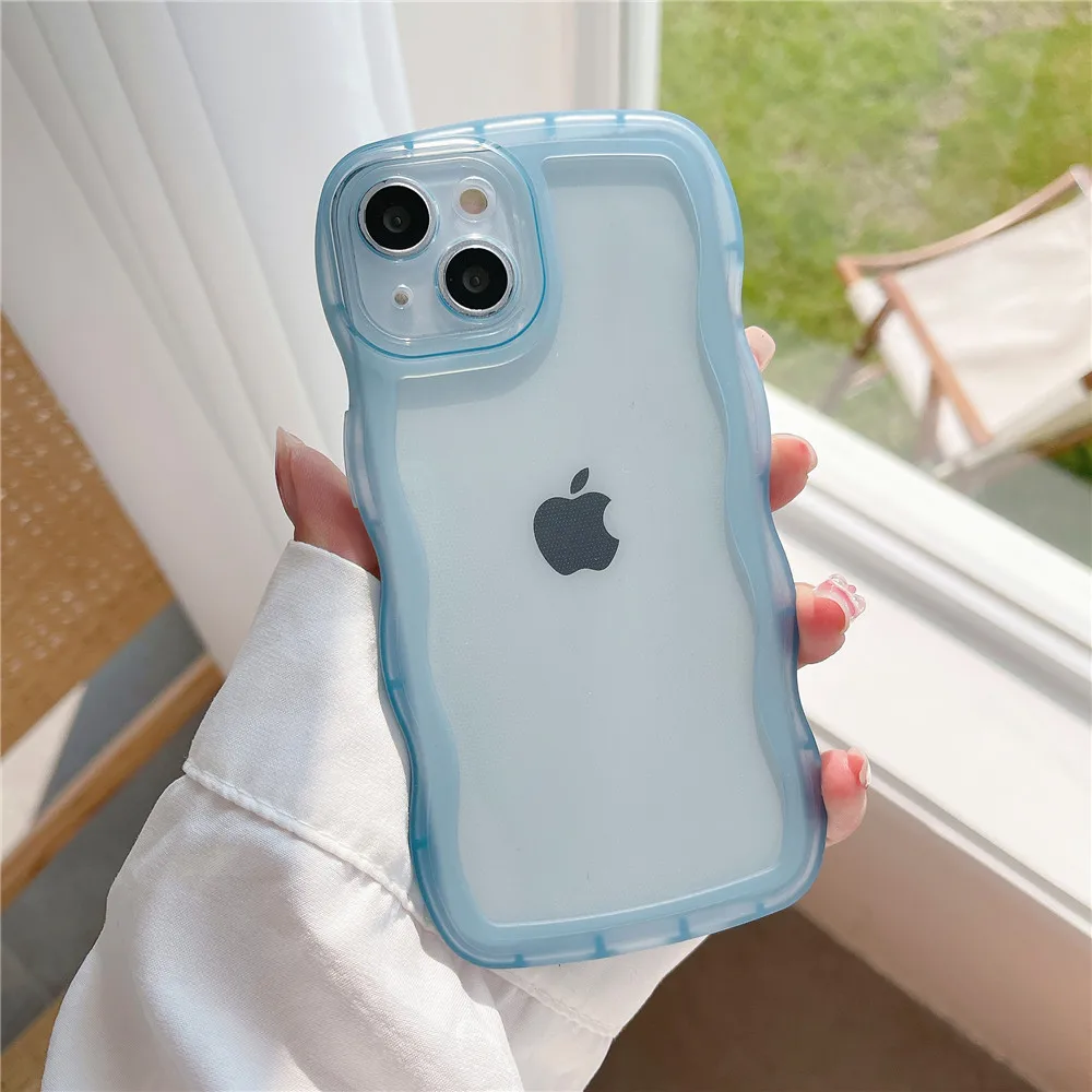 Clear Art Wavy Phone Case For iPhone 15 14 Pro Max X XR 7 8 Plus 13 Pro Max 11 Pro 12 Mini XS Max Silicon Soft Back Cover Capa