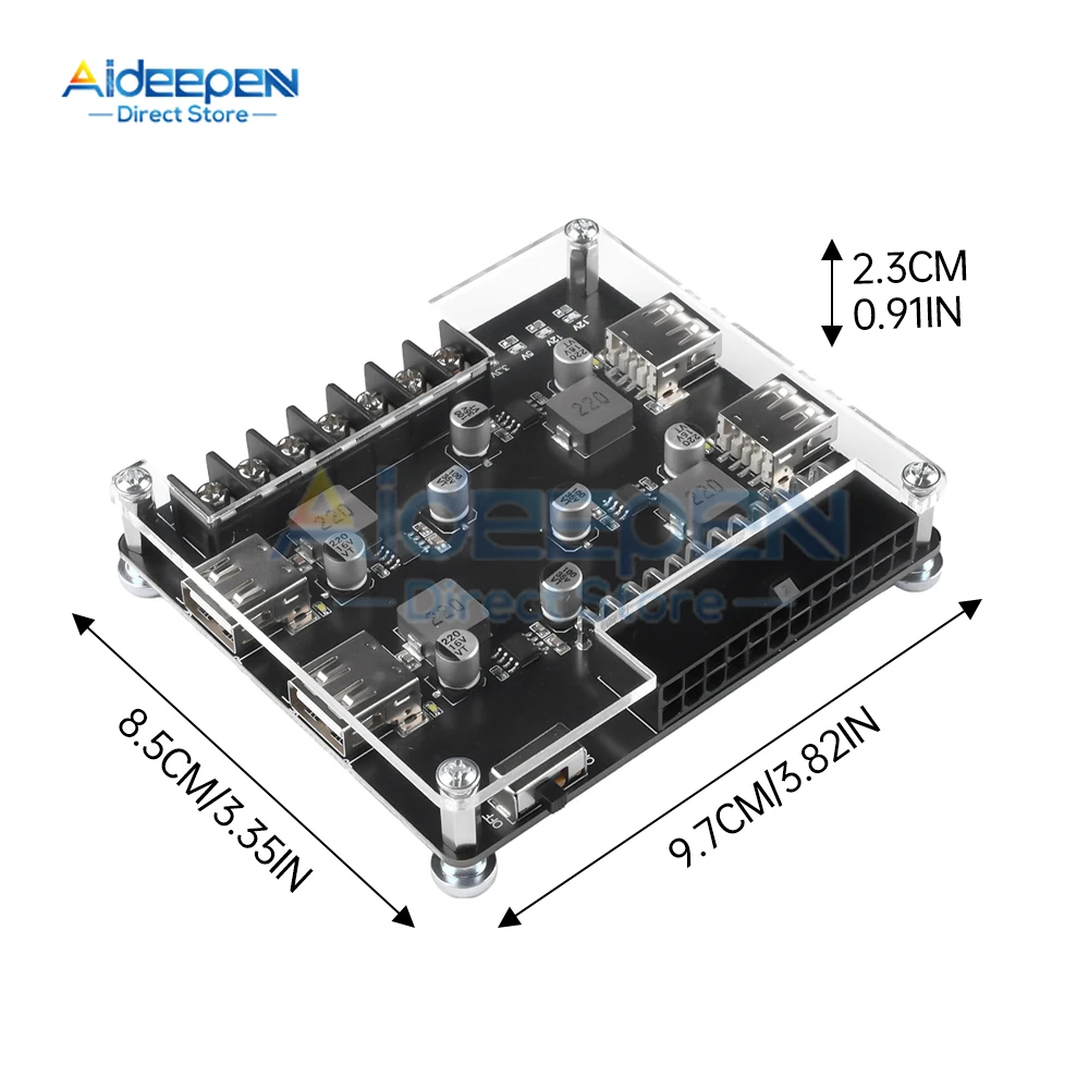 24 Pins 4 Usb Atx Voeding Breakout Board En Acryl Case Kit Module Adapter Power Connector Ondersteuning 12V 5V 3.3V