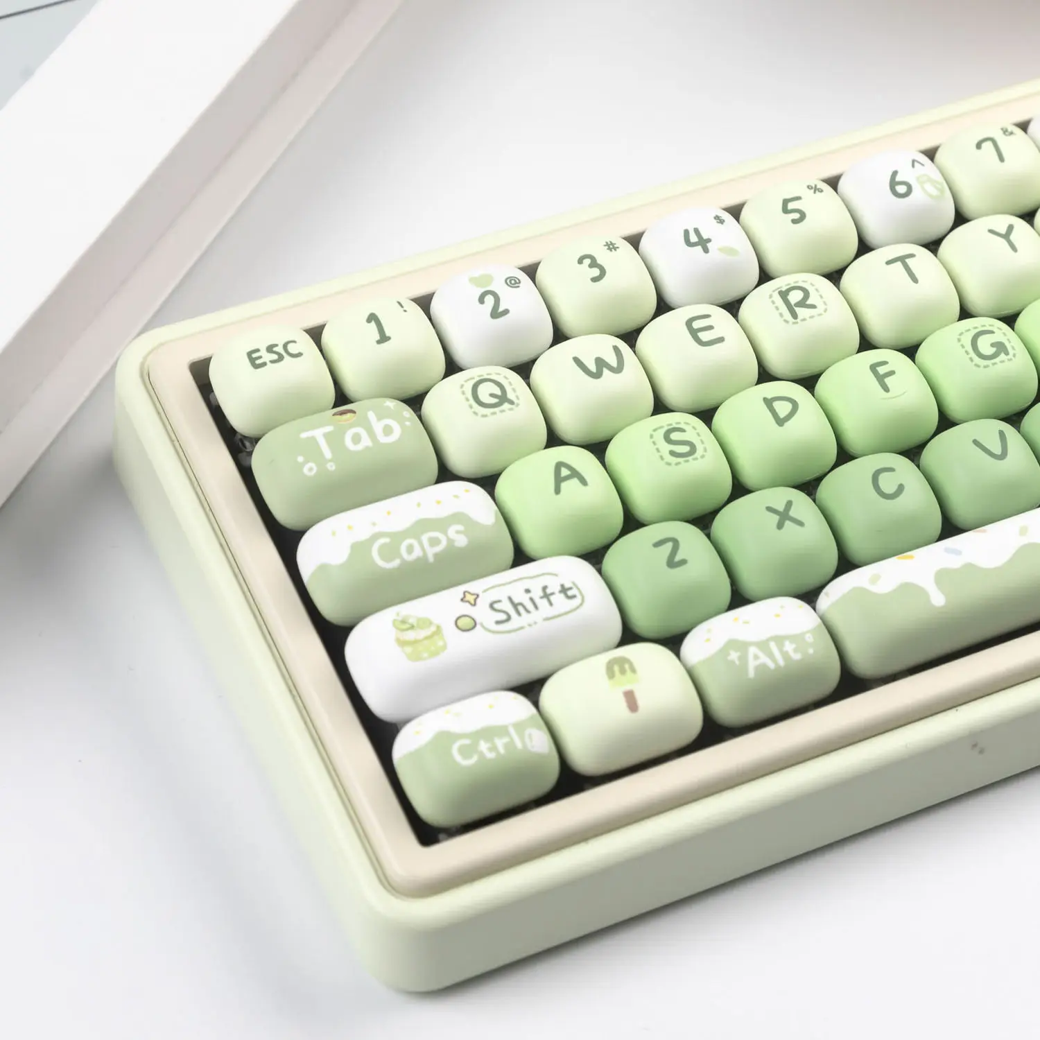 140 キーかわいいキーキャップ MOG 夏テーマキーキャップ PBT 女の子のためのかわいいグリーンキーキャップダイサブメカニカルキーボード 6.25U 分割スペース