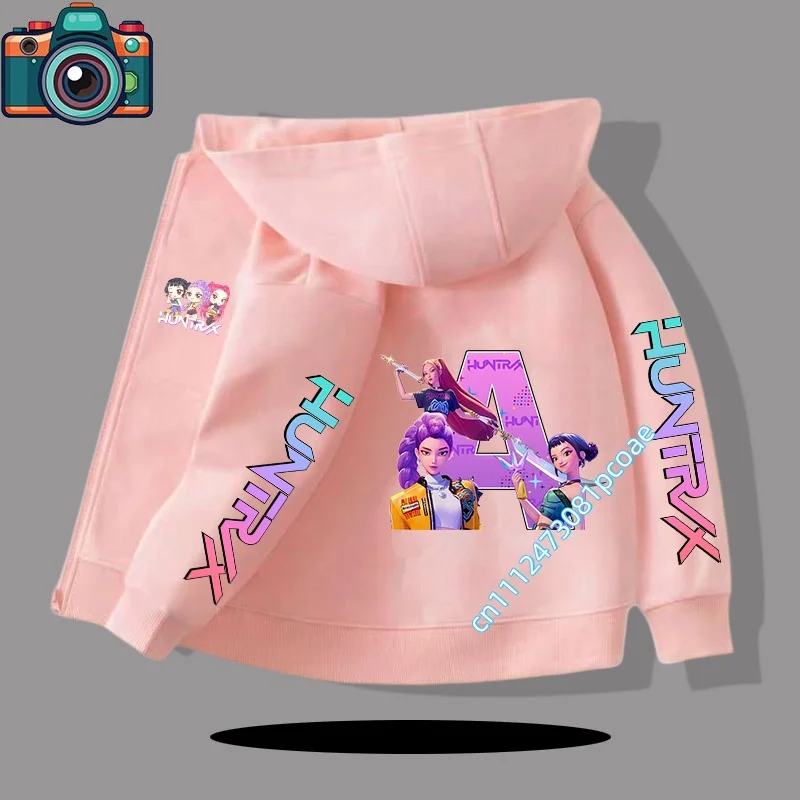 girls' casual top concert cartoon print A-Z style winter and autumn zipper coat children's hooded sweatshirt boys' sports shirt