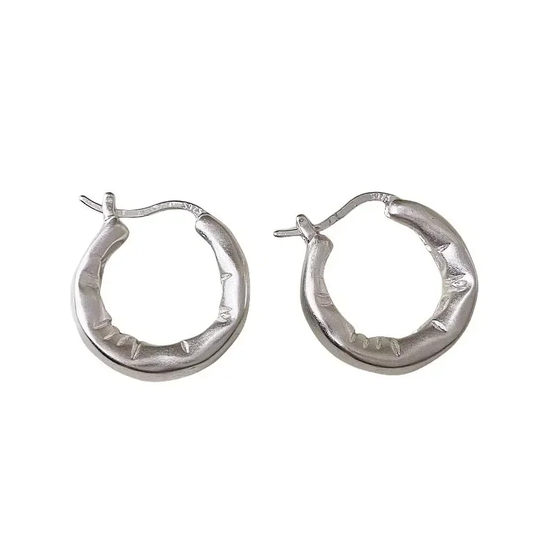 

Real 925 Sterling Silver Irregular Round Wrinkles Hoop Earring for Women Trendy Geometric Fine Jewelry Personality Accessory