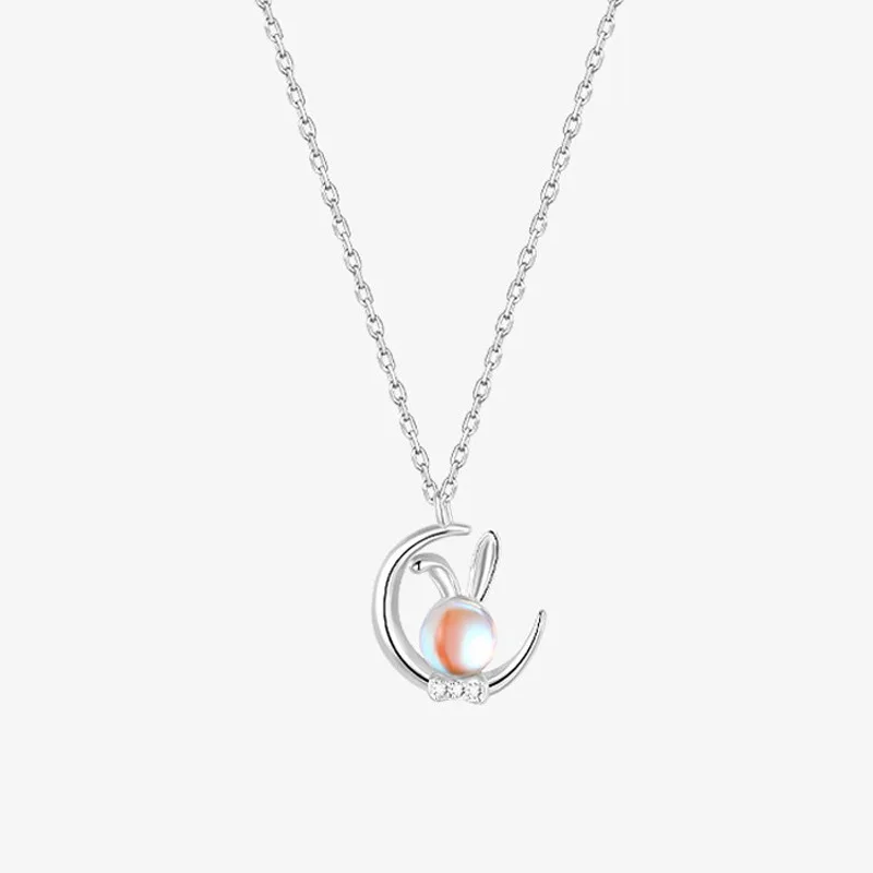 KOFSAC Sweet Moonlight Crystal Rabbit Necklace For Girl Friend 925 Silver Wome Fashion Jewelry Zircon Crescent Moon Necklaces