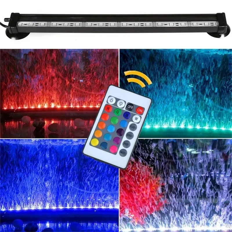 16/26/31/46CM Remote Control 5050 RGB Waterproof Air Bubble Lamp LED Aquarium Fish Tank Light Submersible Light Making Oxygen