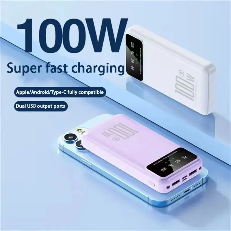 100000mAh Power Bank 100W Super Fast Charging Portable External Battery Charger For Iphone 14 13 Samsung Huawei Xiaomi Poverbank