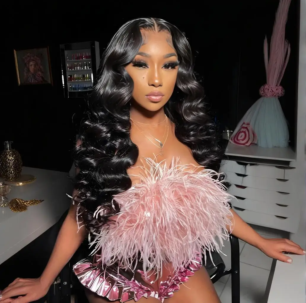 

40-дюймовый парик с волнистыми волосами и прозрачной кружевной передней частью 13x6, без клея, плотность 250%, предварительно проработанная линия роста волос с бэби-хэар, из натуральных человеческих волос для чернокожих женщин