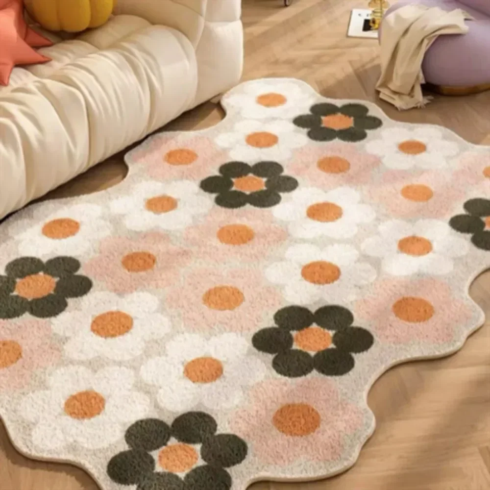 Floral Carpet for Living Room Children Bedroom Bedside Rug Non-slip Lounge Coffee Table Mat Decoration Cute Rug Yöpeitto 침대 옆 담요