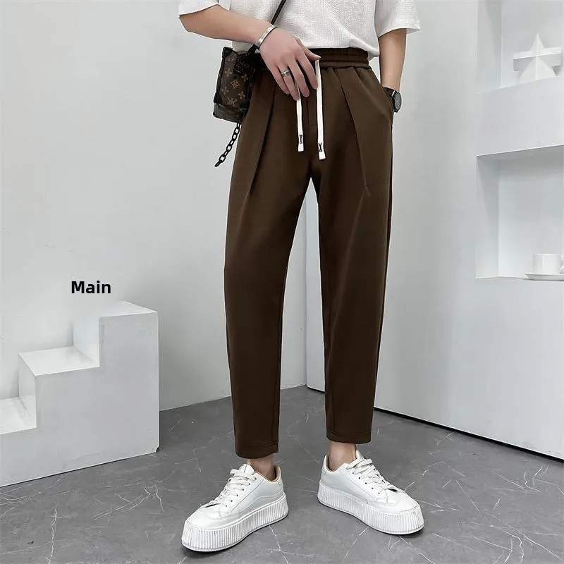

Spring Men's Casual Pants Slim Fit Nine Points Trendy Light Maturi Sle High Waist Straight Leg Korean Version Cold Tone