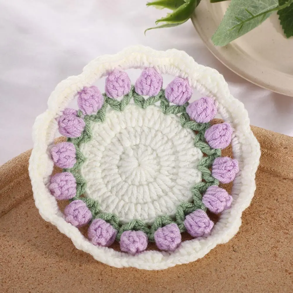 

Handmade Tulip Coaster Handmade Crochet Flower Coasters Set Vintage Bouquet Decor for Home Bar Gift for Birthdays for Coaster