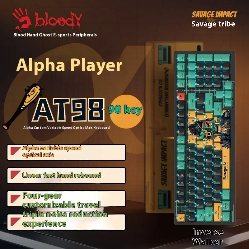 A4Tech Bloody Savage Impact AT98 لوحة مفاتيح ميكانيكية سلكية تصميم مريح لوحة مفاتيح ميكانيكية مخصصة للألعاب قابلة للتبديل السريع