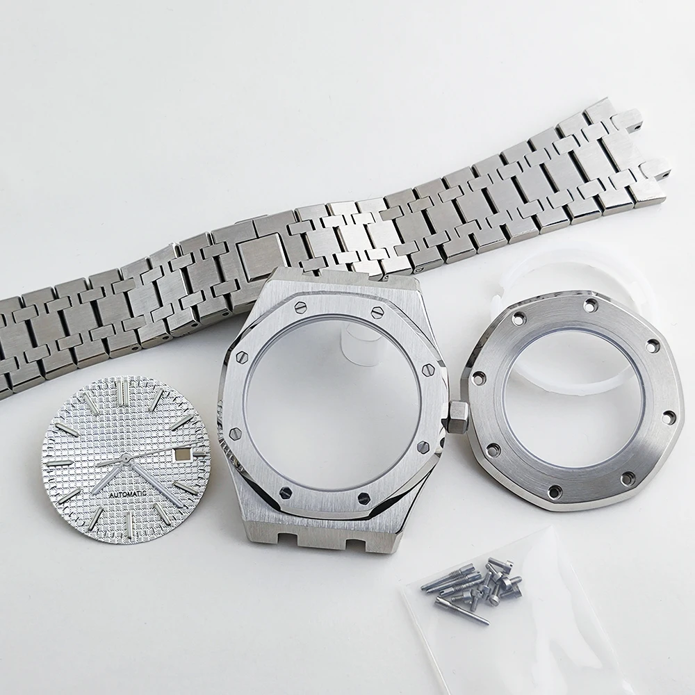 42mm Octagonal Watch Case 31.8mm Green Luminous Dial Mod  Strap Sapphire Glass Stainless Steel Waterproof Case for NH35 Movement