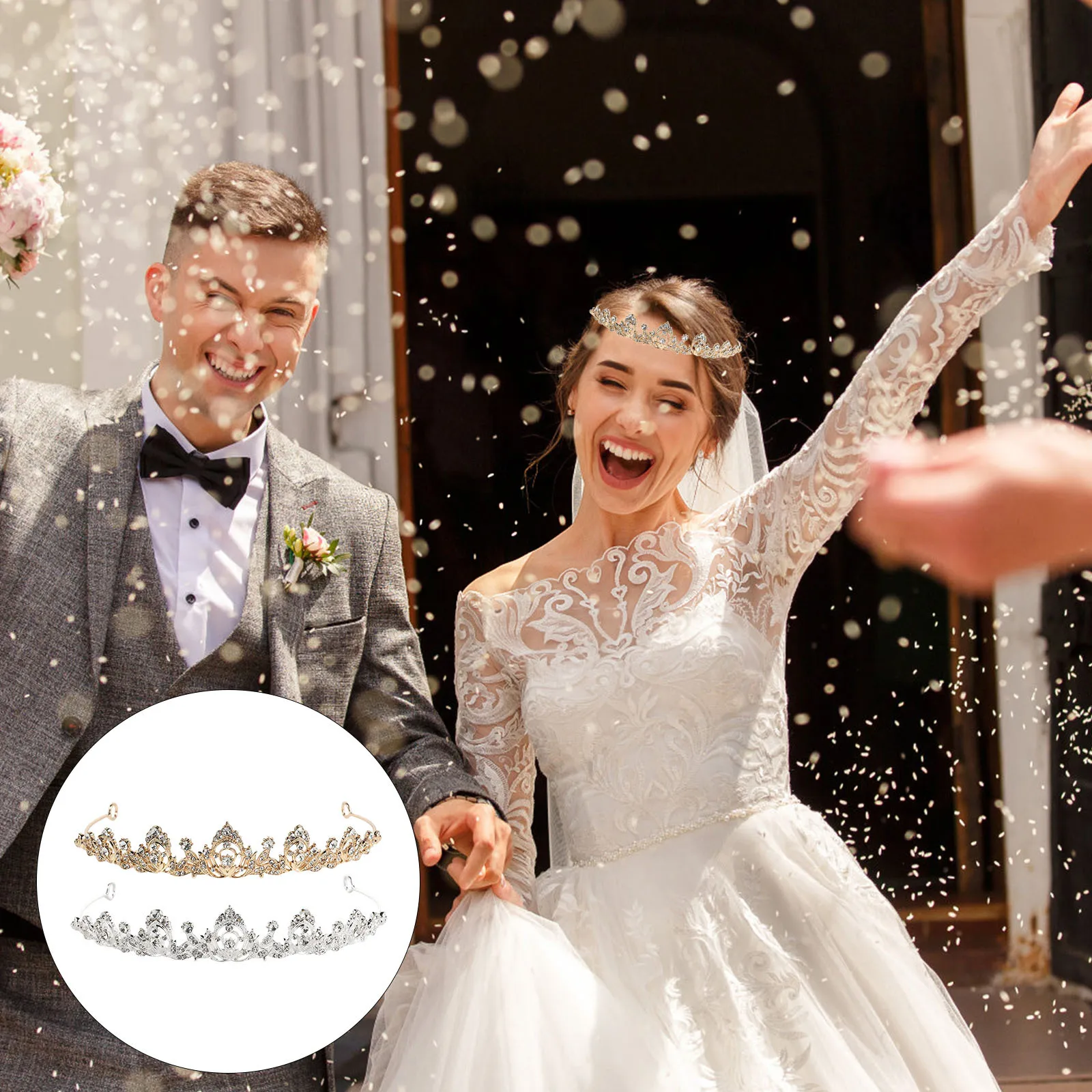 

2pcs Rhinestone Crown For Bride Headband Vintage Wedding Hair Jewelry Handmade Headpiece Accessories Bridal Headwears Rhinestone