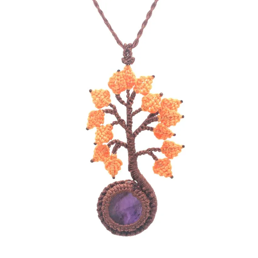 Handmade Rope Wrapped Braided Macrame Natural Rose Crystal Quartz Cabochon Stone Pendant Necklace Tree Summer Gift Jewelry