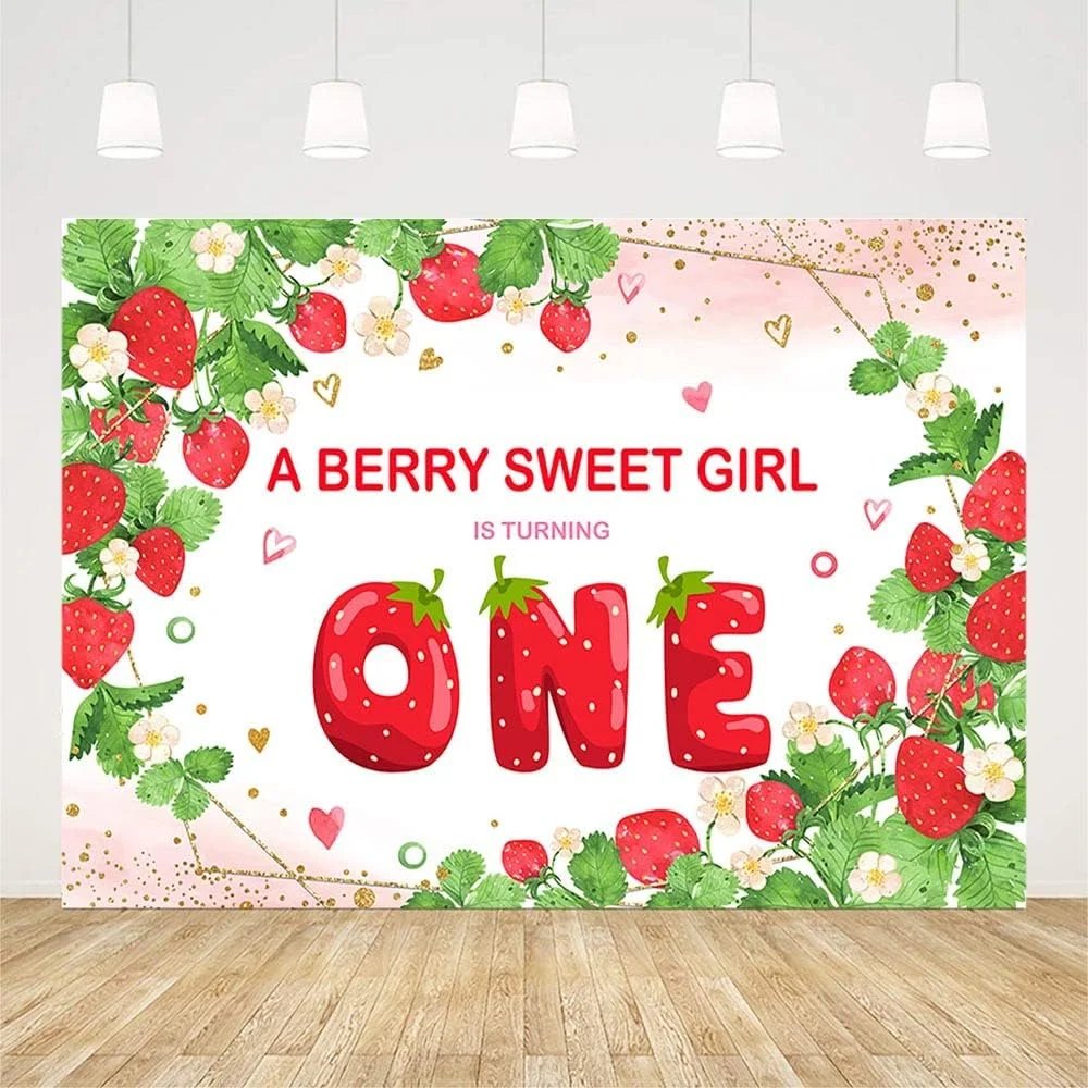 

Strawberry 1st Birthday Backdrop for Girl Blush Pink Sweet Berry Birthday Party Background A Berry Sweet Girl Is Turning One