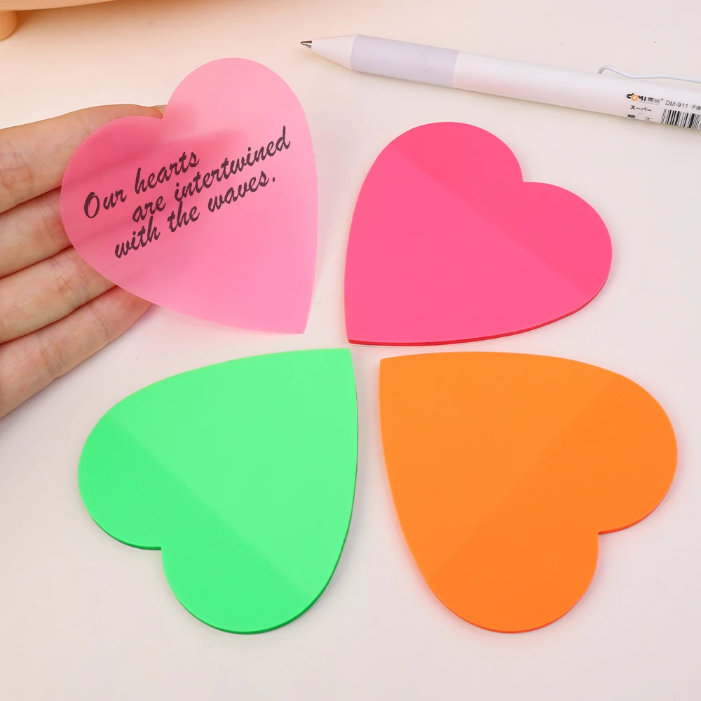 5/1pcs Translucent Colored Clear Sticky Note Waterproof Adhesive Memo Pad Heart Shape Transparent Posted It for Reading Studying