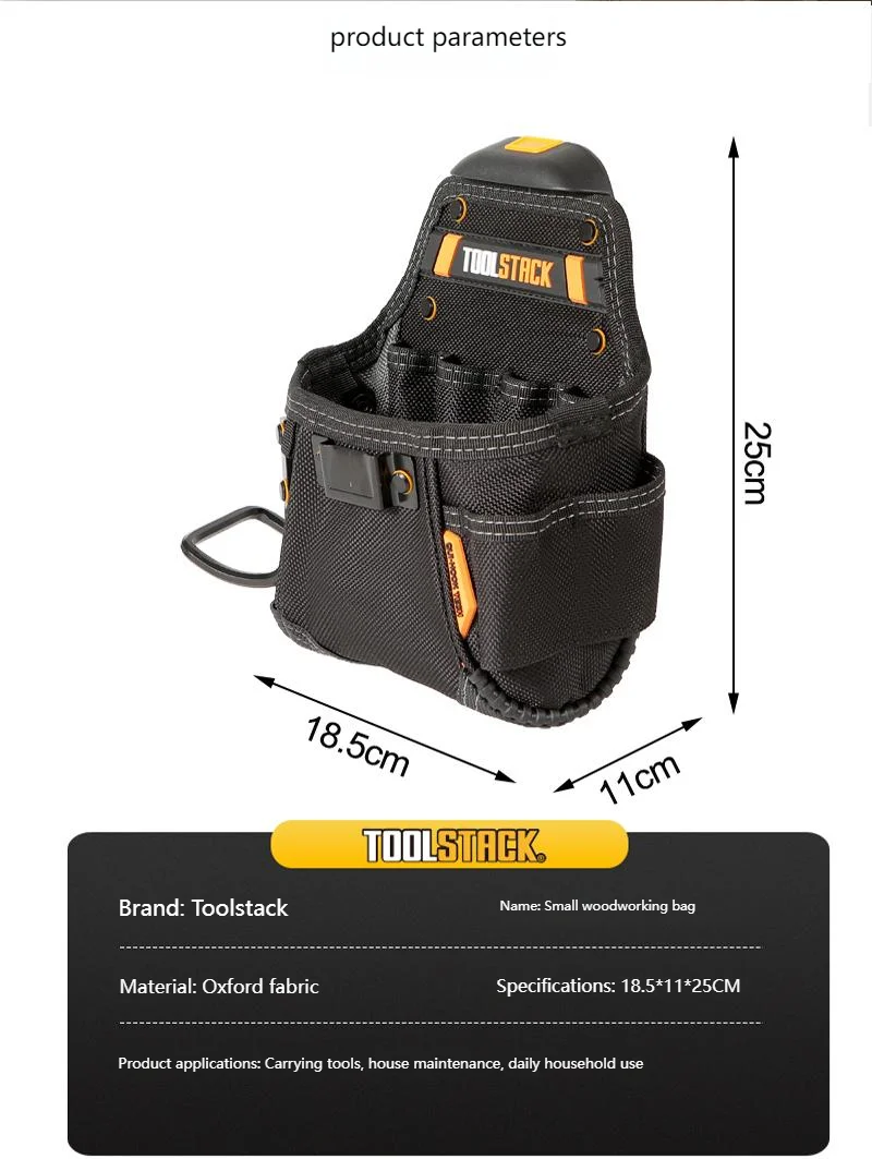 TOOLSTACK Mini-Werkzeugset, robuste Oxford-Werkzeugtasche, Schnellverschluss-Hammer-Schraubendreher-Aufbewahrungstasche für Zimmerer – Detail 8