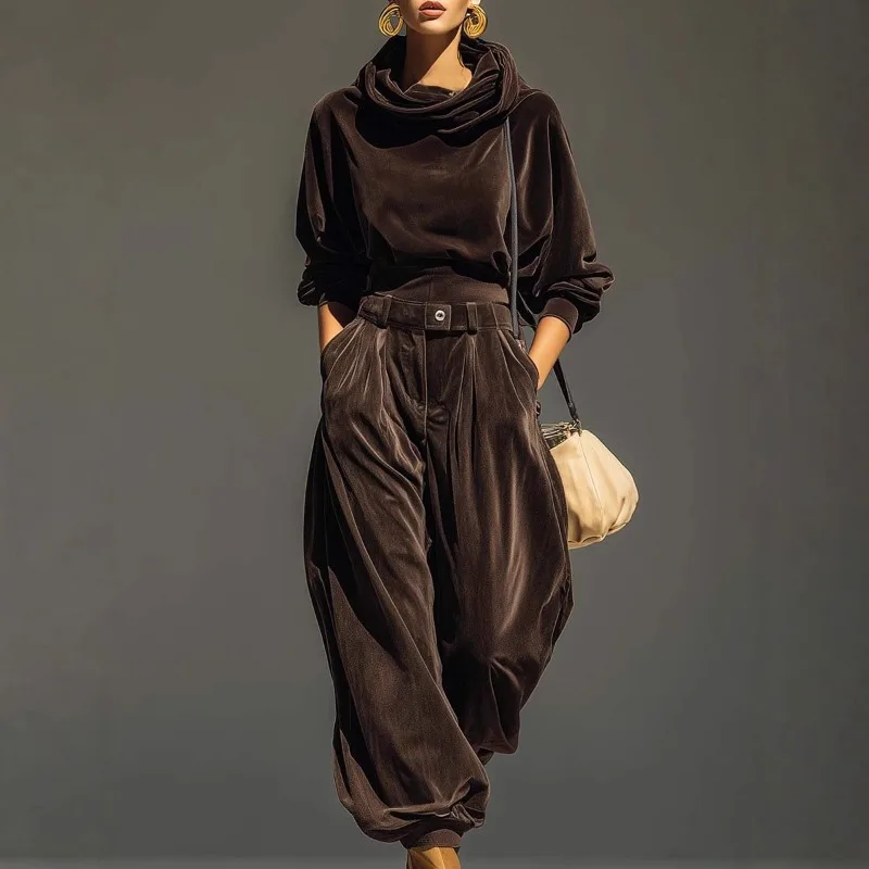 

Spring and Autumn New Amazon Independent Station Velvet Hooded Long-sleeved Plus Foot Trousers Casual Suit Women Pant Sets 2026