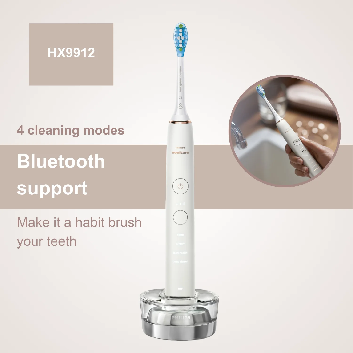 

Philips Electric Toothbrush Sonicare DiamondClean 9000 HX9912, Smart App