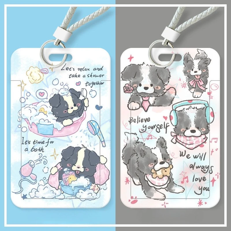 Minimalist Puppy Keychain Photo Sleeves Women Badge Holder Keychain Girls Door Card Case Colorful Card Storage Photo Bag Lanyard