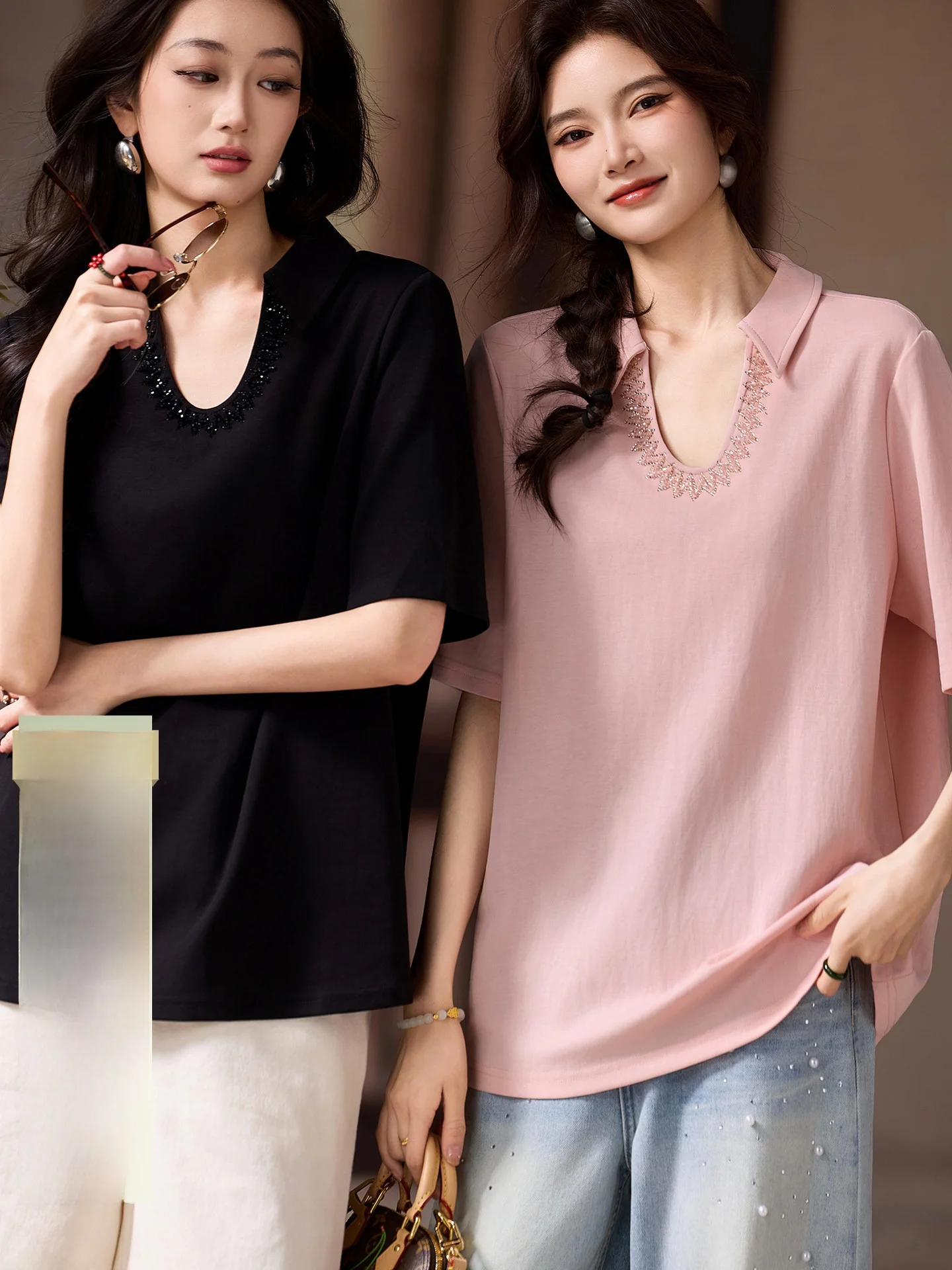 

Женская футболка свободного кроя с отложным воротником и коротким рукавом, летняя новинка, уличный стиль, хлопковый повседневный топ больших размеров