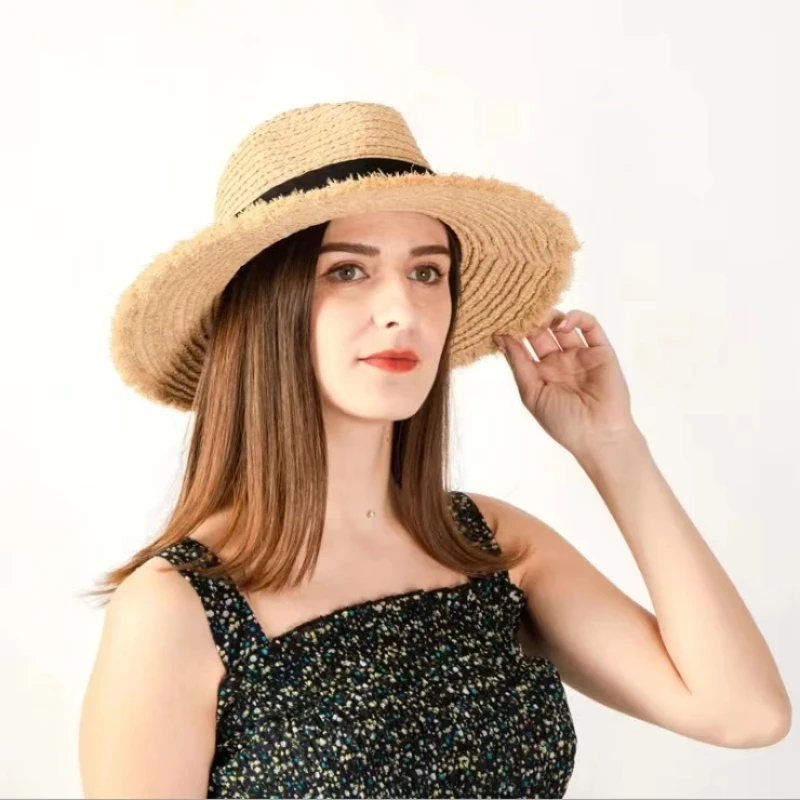 

Summer Anti-UV Raffia Straw Hat Female Wide Side Sun Protection Beach Fashion Sun Hats Seaside Casual Ladies Jazz Top Panama Hat