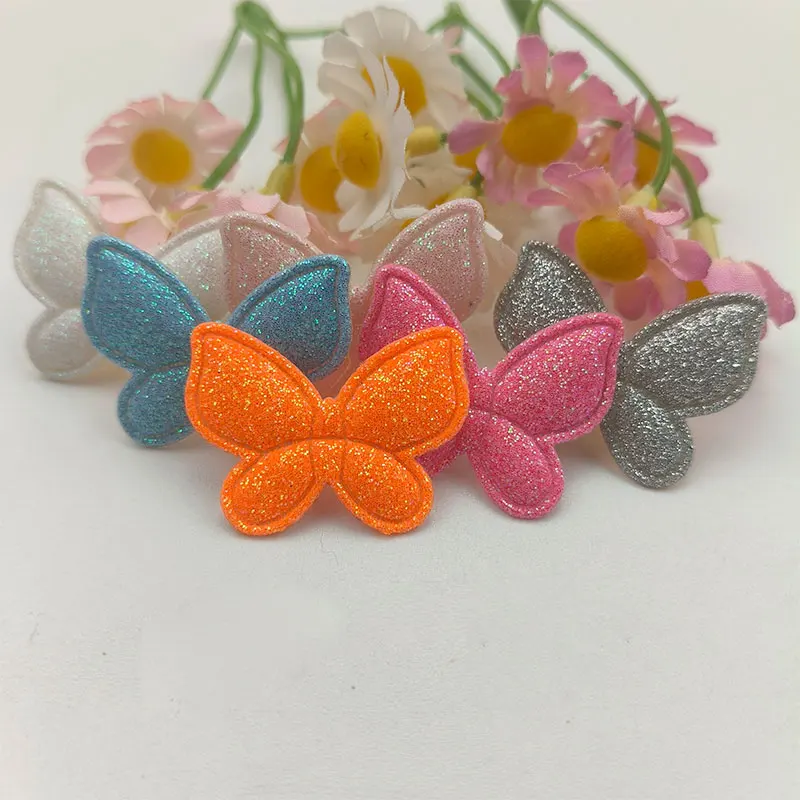 60 Stück gepolsterte Glitzer-Schmetterlings-Applikationen für Kopfbedeckungen, Haarspangen, Zubehör, Hüte, Taschen, Geschenkverpackungen, Dekorationsaufnäher – Detail 2