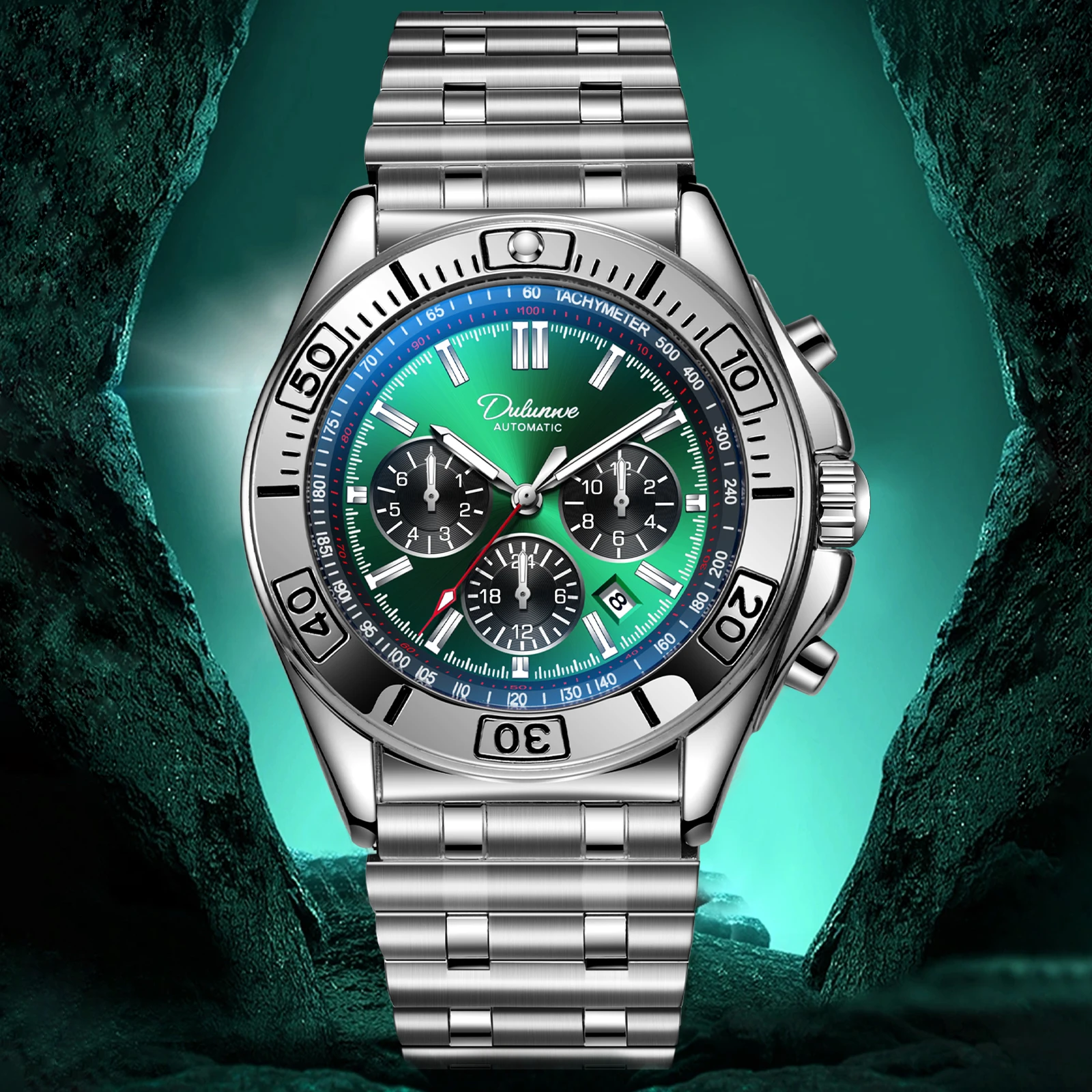 

Мужские автоматические часы Dlunwe, механический дизайн с маленьким циферблатом, месяц, дата недели, 24 часа, водонепроницаемые спортивные модные часы 30 м