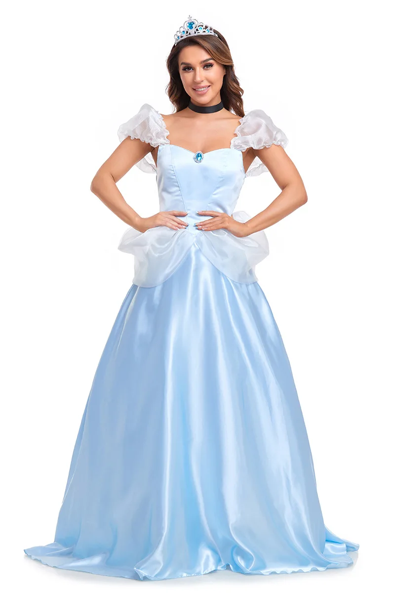 Blue Cinderella Costume Dr Large Size loween Stage Performance Costume Long Skirt Real ot Fairy T Theme Women's Wear