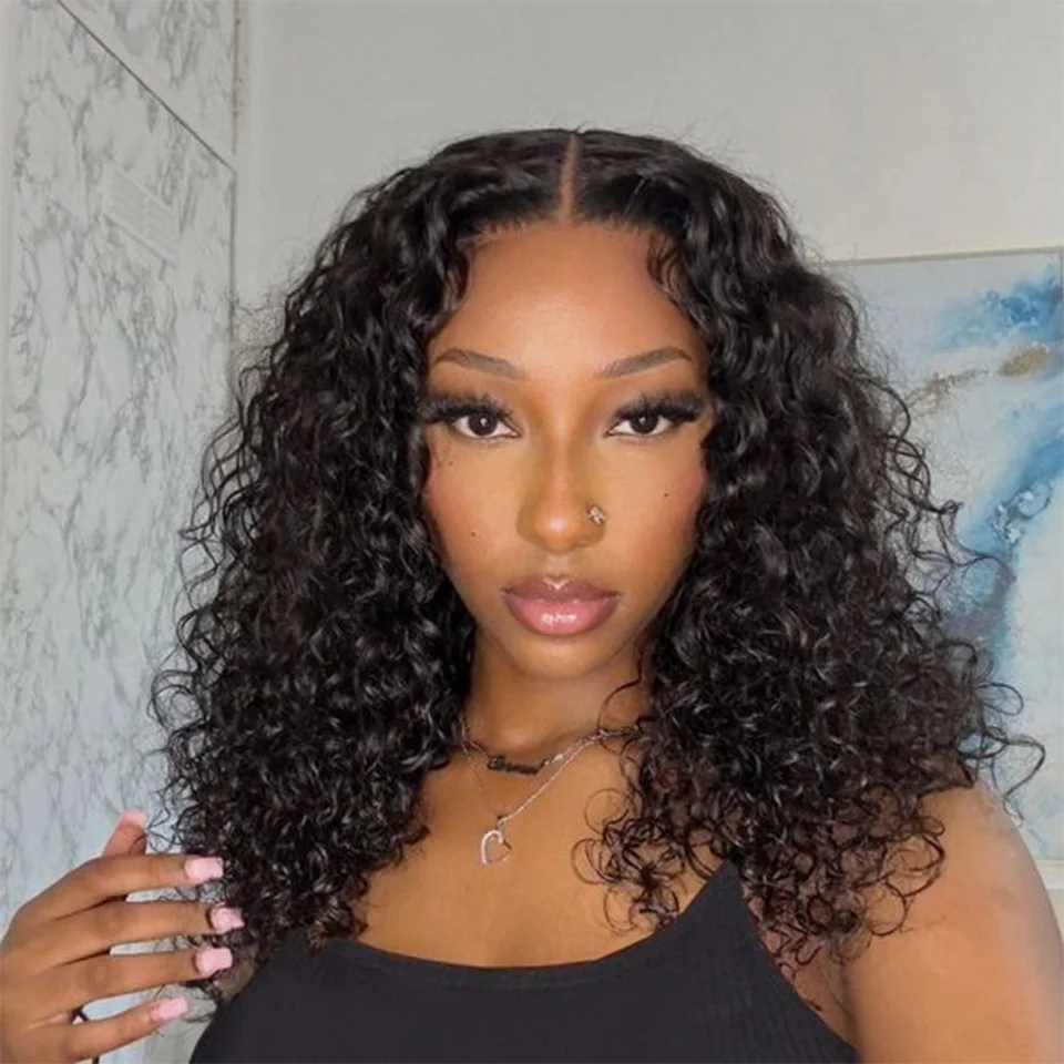 

Deep Wave Curly Lace Front 180D Glueless Human Hair Bob Wigs Transparent 13x6x1 T Lace Front Wig Pre Plucked Deep Curly Bob