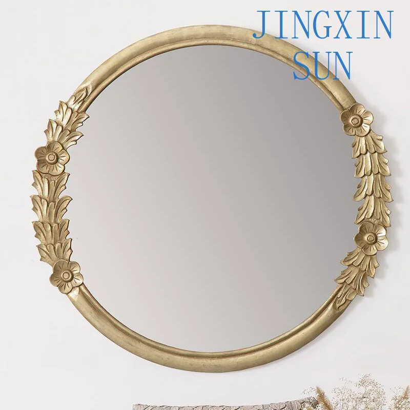 American carved round makeup mirror retro European wall-mounted dresser