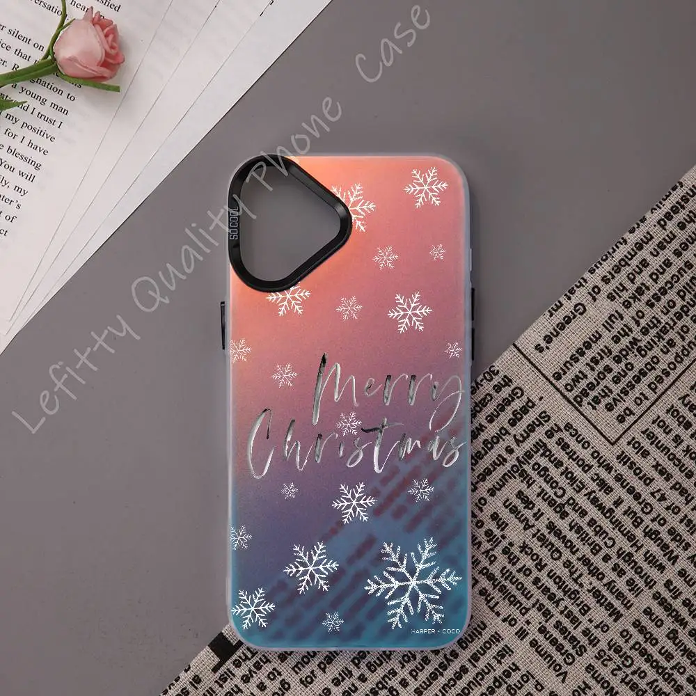 

Simple Christmas City Snow Phone Case For IPhone 16 15 14 13 12 11 Pro Max Matte Aurora Multicolor Laser Metallic Gradient Funda