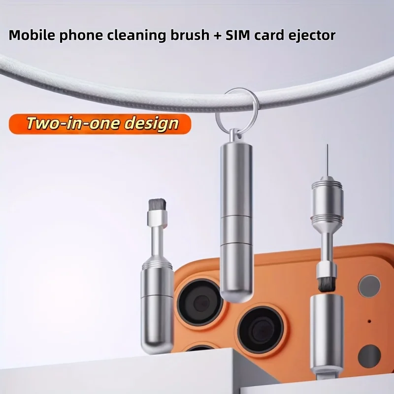

3‑in‑1 keychain: SIM eject pin & phone cleaning brush, multi‑tool for quick SIM removal and router reset