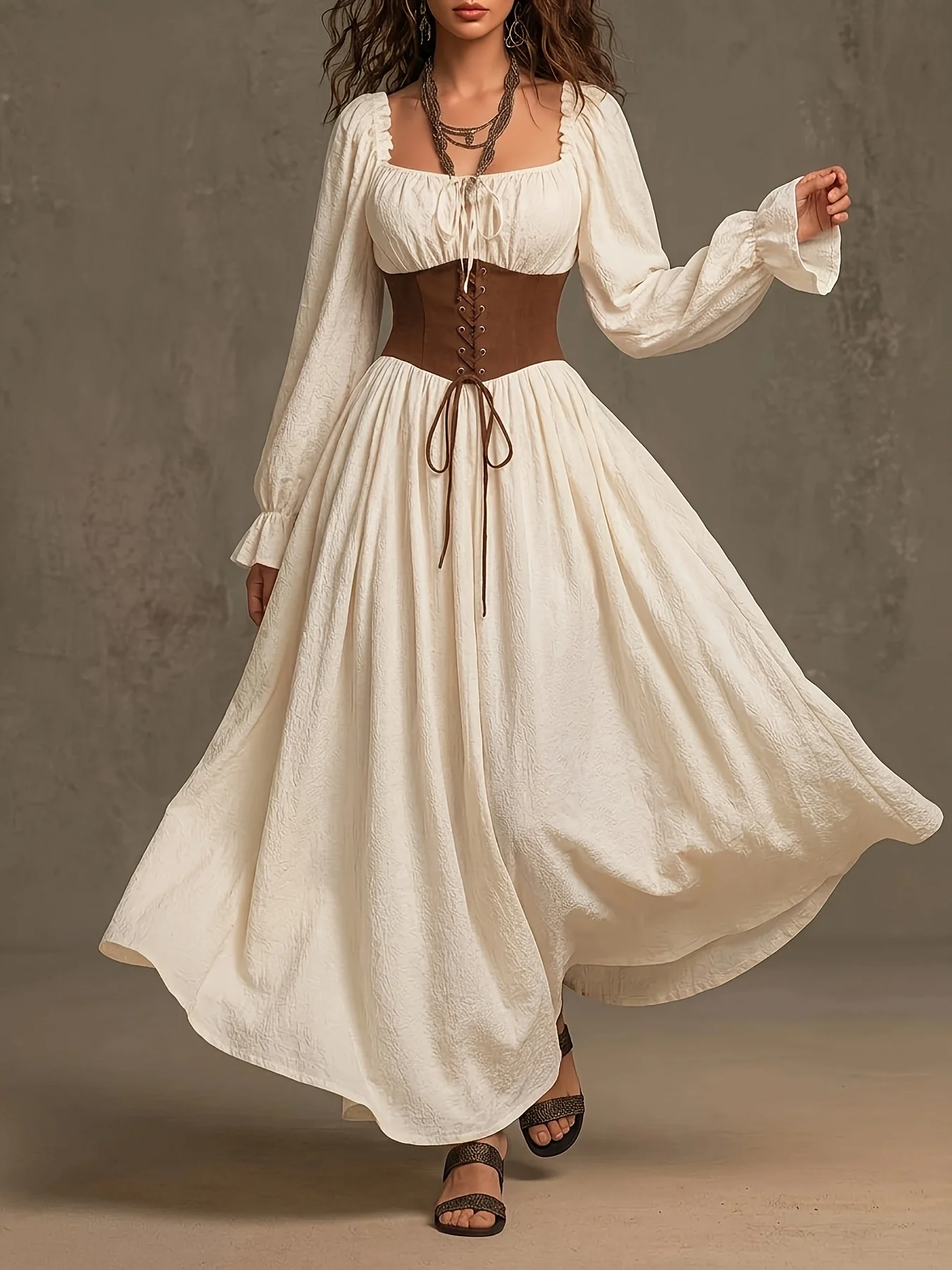 Damen Retro Hofstil Langer Rock Europäische Frühjahr-Sommer-Mode Französisches Design Elegante Kleider für Frauen – Detail 5