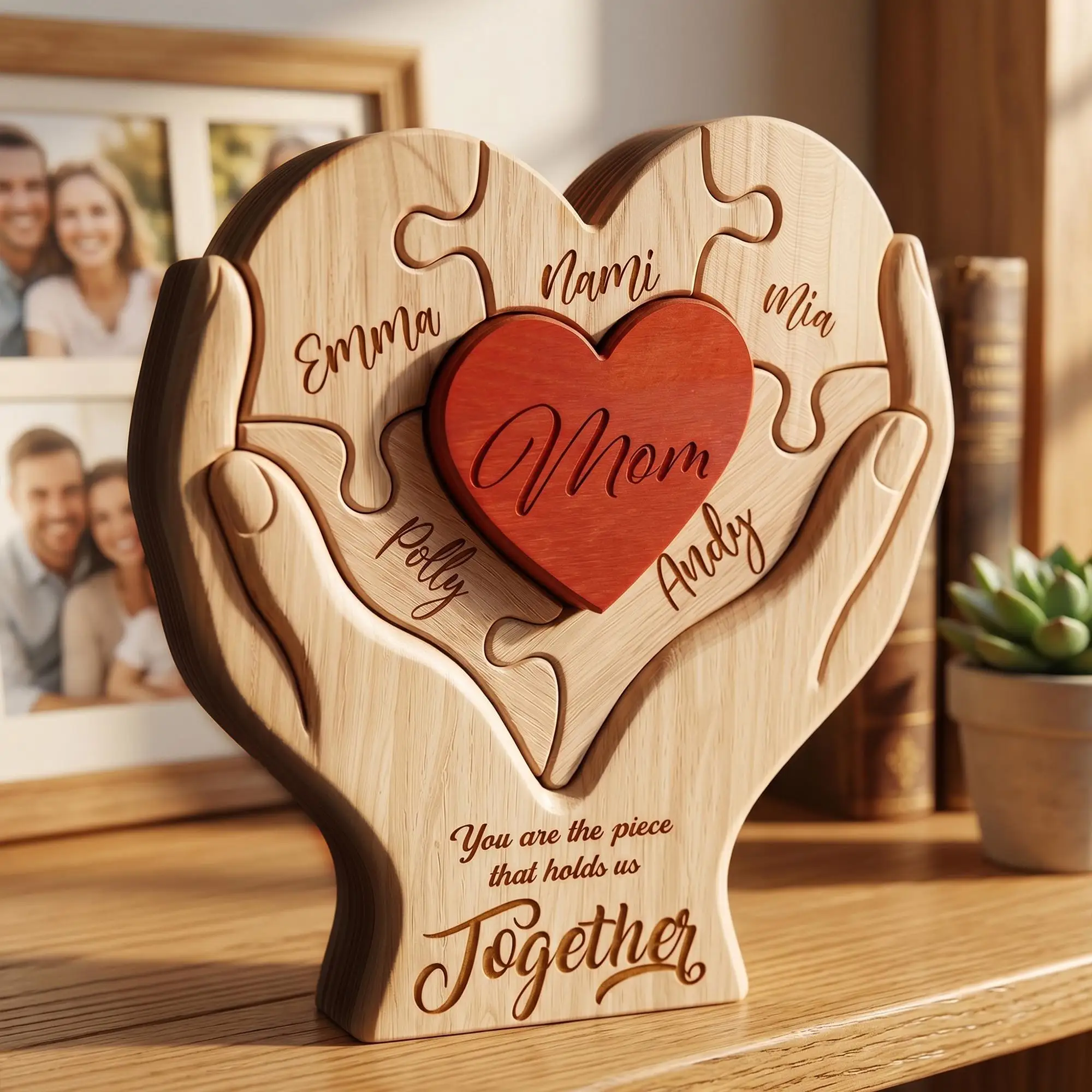 Personalized Wooden Family Puzzle Sign Custom Family Gift For Mom Mother's Day Home Wall Decor Gift From Kids