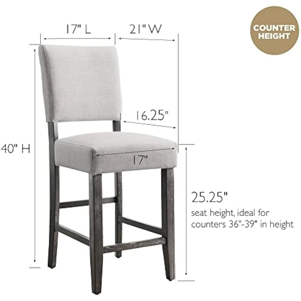 Estofados Voltar Counter Altura Stool com base de madeira, Cozinha Contadores e Ilhas, Conjunto de 2