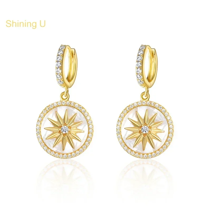 

Shining U 925 Sterling Silver Pearl Shell Hoop Earrings Fine Jewelry for Women 18K Gold Plated Birthday