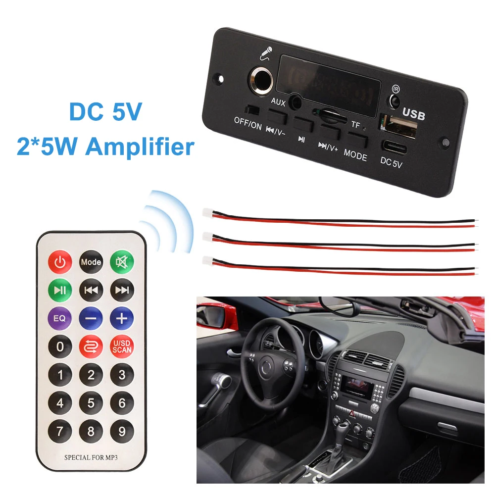 DC 5V MP3 Çalar 10W Amplifikatör Bluetooth MP3 Dekoder Kurulu Araba Müzik Çalar FM Radyo Handsfree Çağrı Kayıt Modülü Desteği Mic