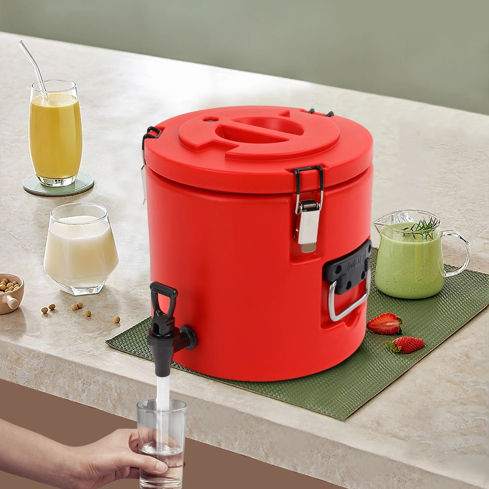 

Диспенсер для напитков из нержавеющей стали 304, 15 л, с изоляцией и краном, красный, большой емкости, для холодных и горячих напитков