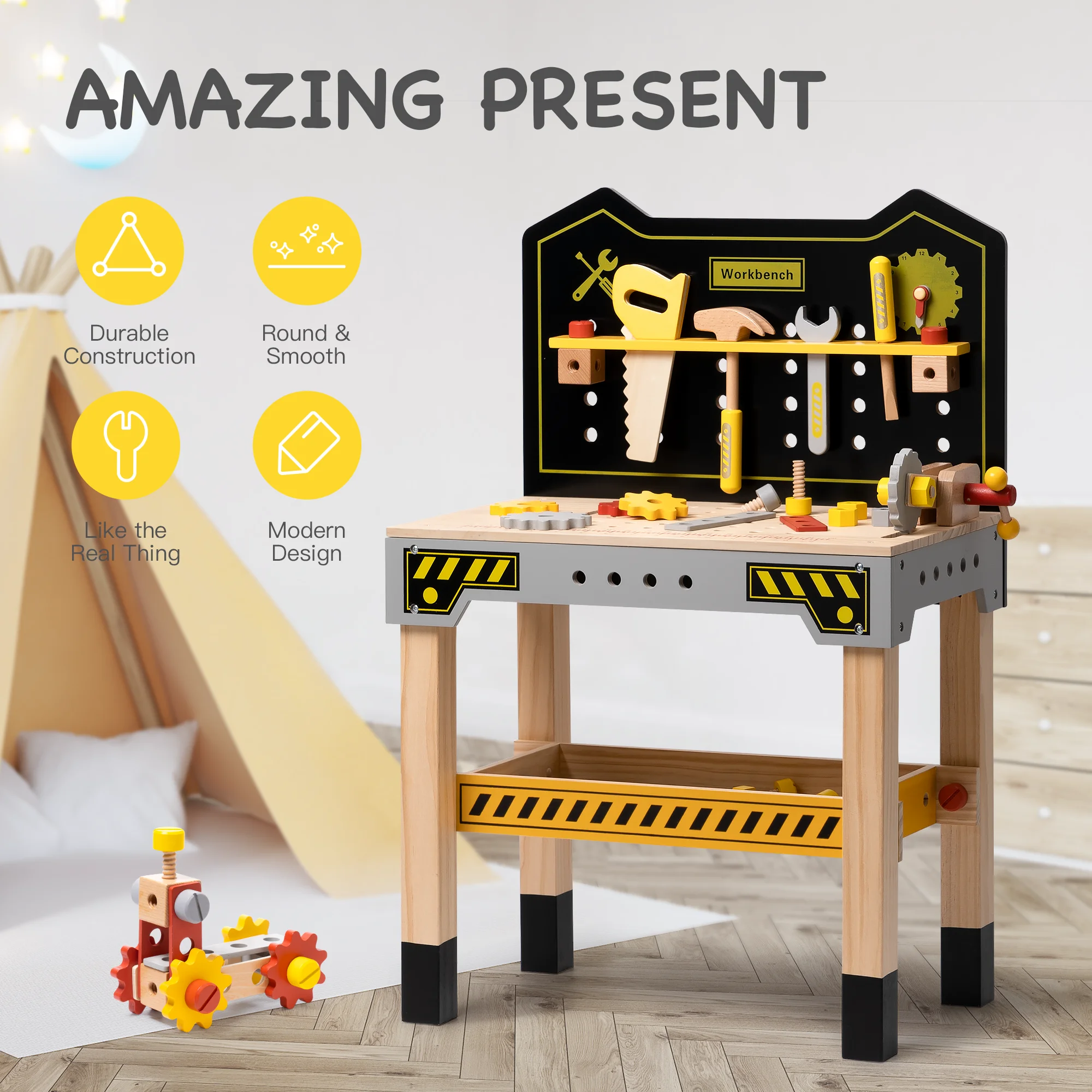 Classic Wooden Workbench for Kids, Great Gift for Children for Christmas,Party,Birthday