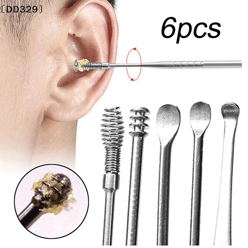 

Набор из 6 штук в коробке: портативные спиральные пружинные ушные палочки из нержавеющей стали для чистки ушей [DD329]