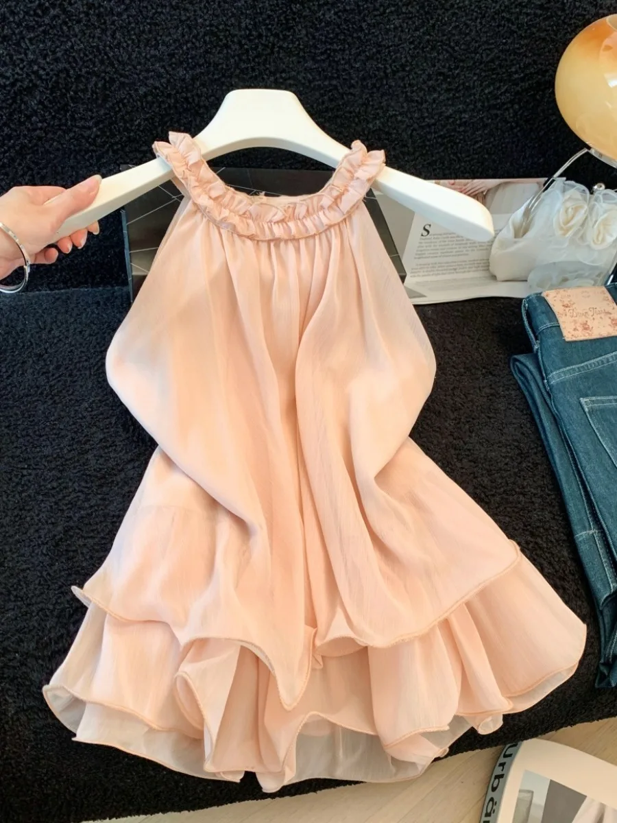

Elegant Off-Shoulder Loose Chiffon Sleeveless Top Women's Summer Fashionable Outerwear Vest Beautifully Designed Casual Wear