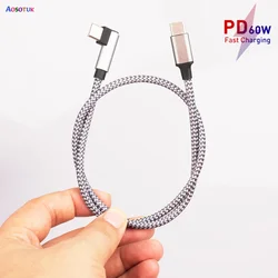 Fast Quick Charger Cord PD Type-c Cable 60W 90 Degree Elbow USB Type C to USB C Cable For iPhone 15 Pro Max Xiaomi Huawei Redmi