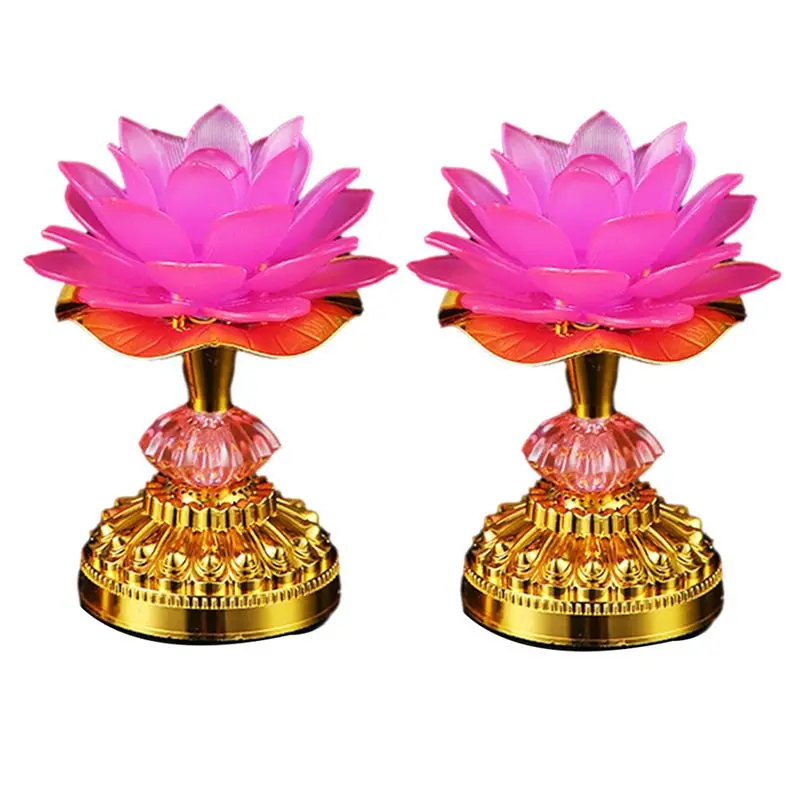 

AUAU-2Pcs LED Lotus Buddhist Lights Buddha Lotus Lamps Plug In Or Battery-Operated Buddhist Lamp US Plug