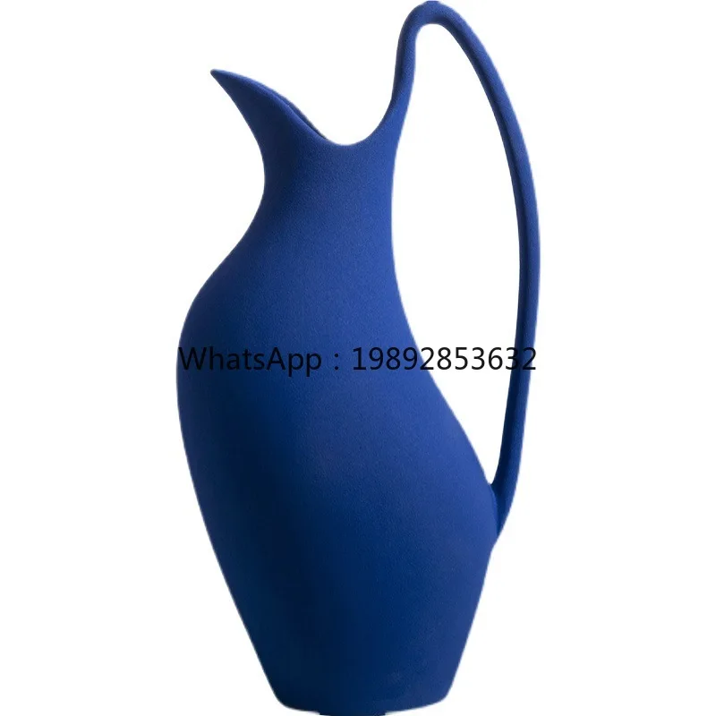 

YFY Creative Blue Ceramic Vase with Handle for Dried Flowers and Flower Arrangements for Home Living Room