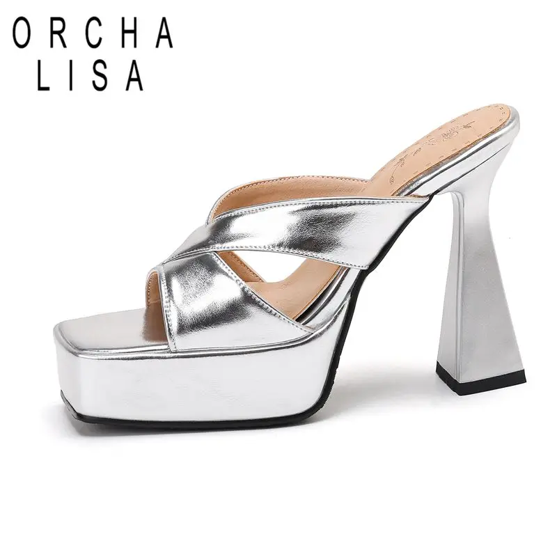 

ORCHA LISA Роскошные новые женские сандалии с квадратным носком, необычные туфли на каблуке 12 см, платформа 4 см, слипоны, большие размеры 44 45 46, пикантные туфли для свиданий