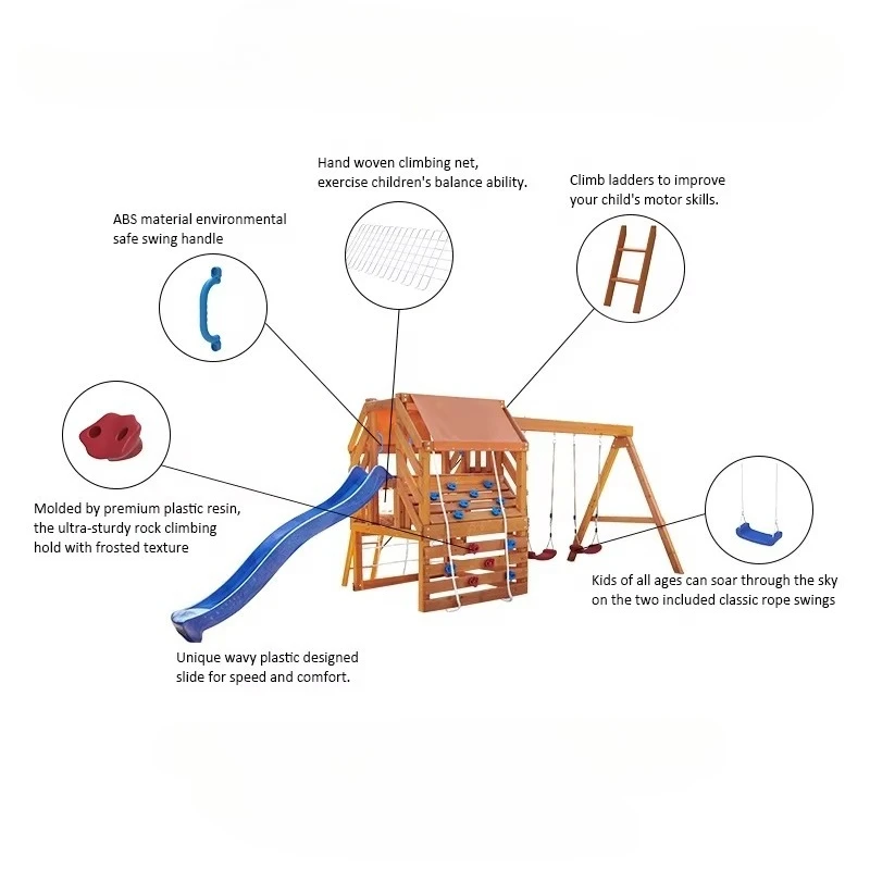 معدات الملعب في الهواء الطلق متعددة الوظائف للأطفال إطار التسلق مجموعة أرجوحة ملعب خشبي #3
