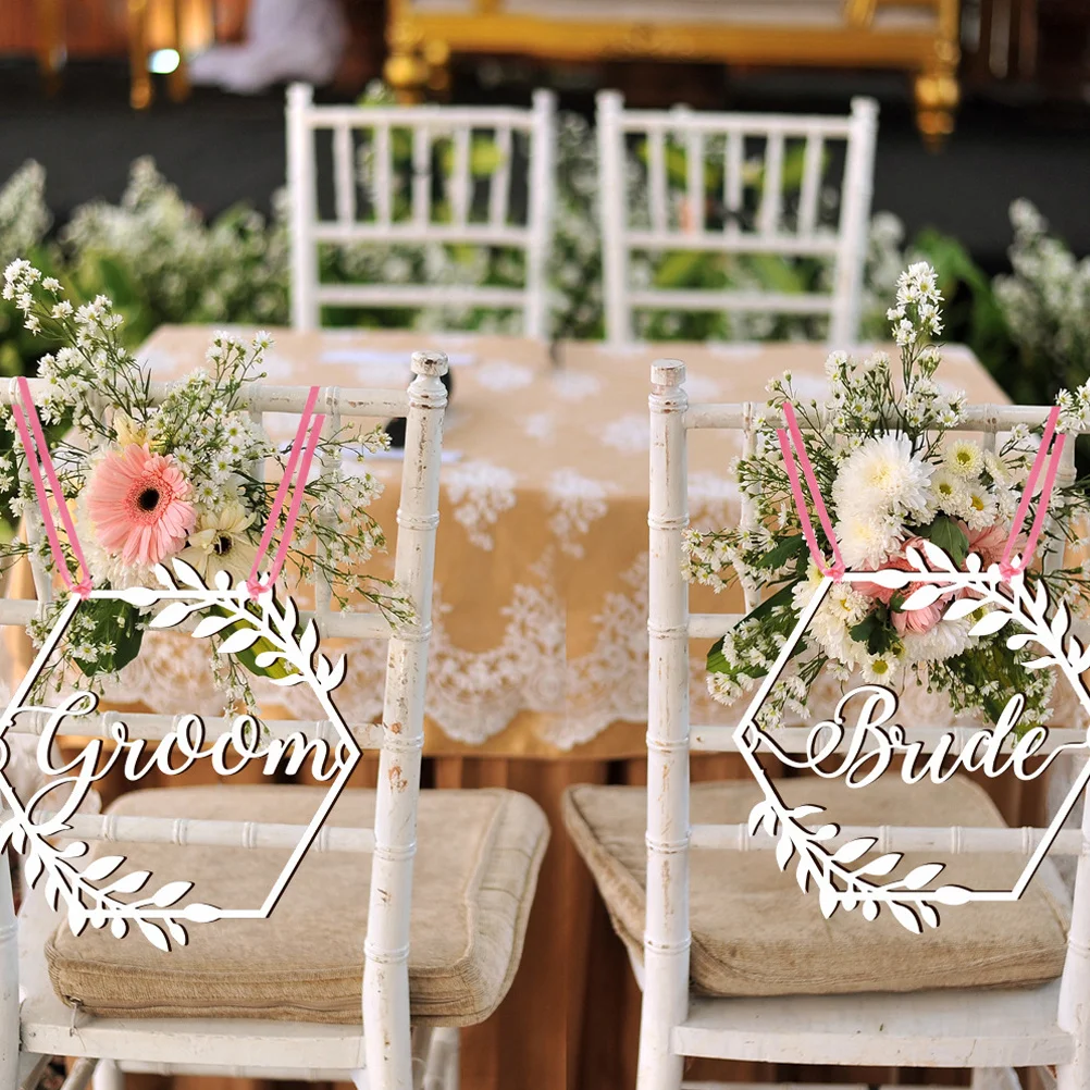 

1Set Wedding Chair Signs Bride Groom Decorations Bridal Shower Engagement Party Wooden Photo Props Accessories